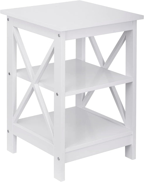 Nouva Side Table - Square Small End Table w/Storage Shelf, Tall Nightstand w/X-Design for Living Room Bedroom Office