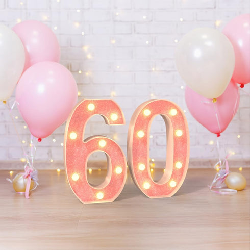Marquee Numbers Light up LED, Pink Glitter Plastic Numbers Sign, Night Light Decor for Graduation Engagement Wedding
