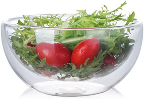 High Temperature Resistant Double Layer Glass Bowl, Borosilicate Heat-Resistant Transparent Fruit Salad Bowl (250ml)