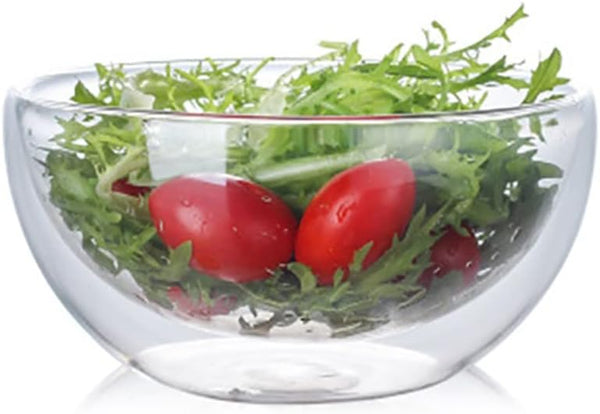 High Temperature Resistant Double Layer Glass Bowl, Borosilicate Heat-Resistant Transparent Fruit Salad Bowl (250ml)