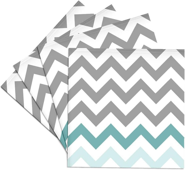 3dRose cst_179811_3 Set of 4 Ceramic Tile Coasters - Grey Chevron with Mint Turquoise Zig Zag Accent