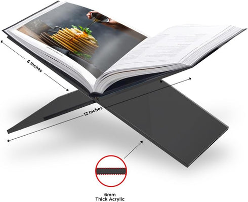 SK Acrylic Book Stand Large - 6 x 12 x 6” - Quran Holder Stand - Acrylic Book Holder for Coffee Table Books – Cookbook Holder - Recipe Book Stand – Cookbook Stand for Kitchen – Sturdy Book Holder. by Sarvo Kitchen