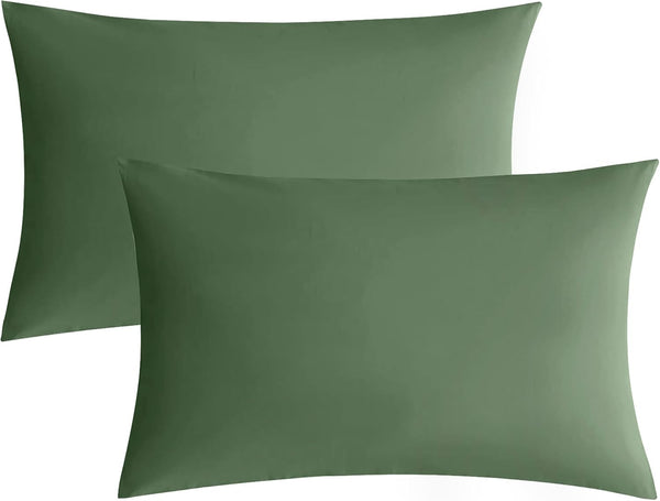 JELLYMONI Pillowcases Standard Set of 2, Green Cotton Envelope Pillow Covers 20×26in, 100% Washed Cotton Soft