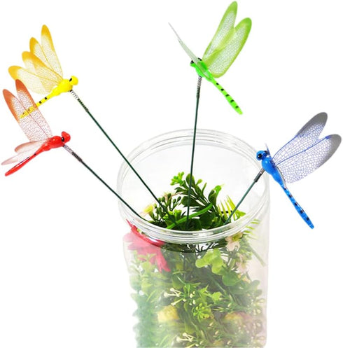 XIZHI 40 Pcs 3D Artificial Dragonfly Garden Ornaments, Miniature Fairy Garden Decoration, Yellow, Blue, Green, Red