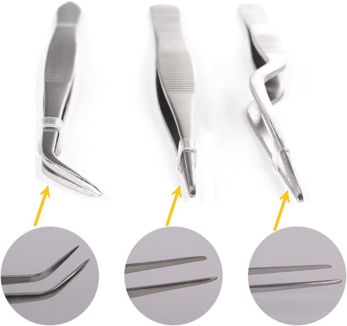 Kitchen Cooking Tweezers Culinary, 3 Piece Set Stainless Steel Precision Tongs with Offset Tip for Food Design Styling