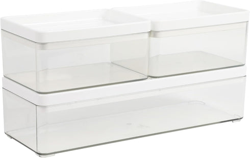 Martha Stewart Clear Plastic Stackable Storage Boxes - Grady with White Plastic Lids, Set of 3