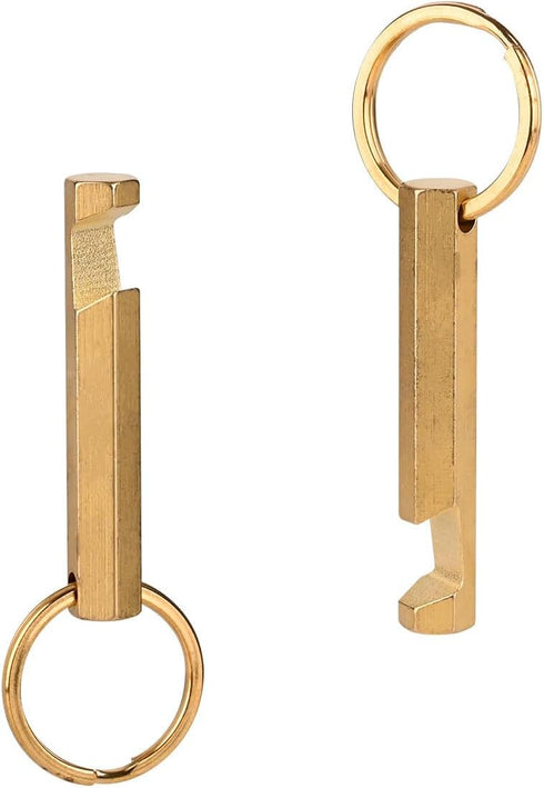 2PCS Solid Brass Keychain Beer Bottle Opener - Handcrafted Brass Copper Key Rings (KPQ-502L), Small Gold