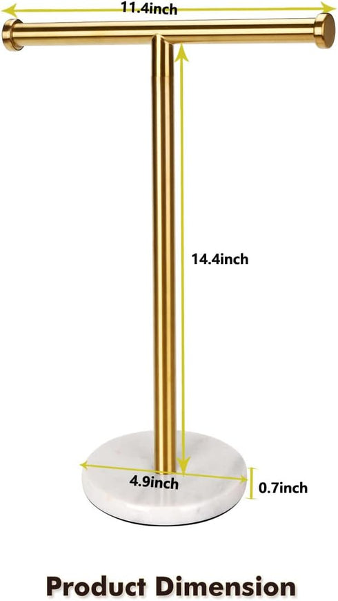 Gold Hand Towel Holder Stand for Countertop, Sturdy Marble Base, Bathroom Towel Rack