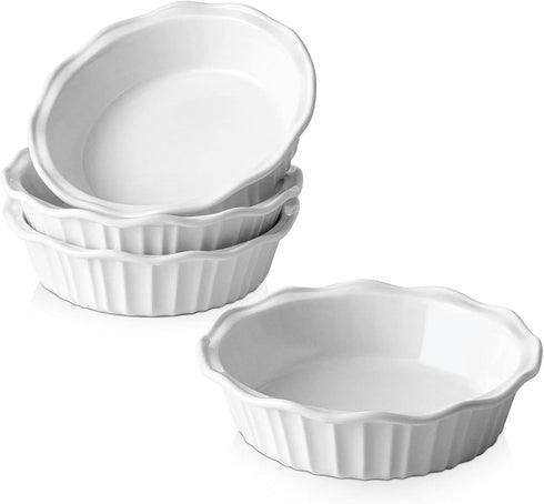 LIFVER Set of 4 Ceramic Pie Pans for Baking 6 Inches, 11.6 OZ Deep Round Mini Pie Plates Tart Pans
