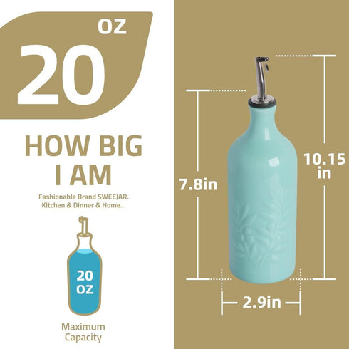 20 Oz Set 1 Sweejar Ceramic Olive Oil Dispenser Bottle Relief Opaque Oil Cruet Protects To Reduce Oxidation Suitable