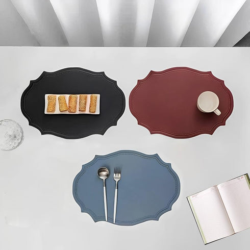 KJGDSJ Set 6 Double-Texture Faux Leather Oval Placemats of Washable Heat Insulation Mats Watertight and Non-Slip