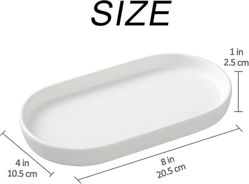 White Round Soap Dispenser Tray, 8'' Ceramic Vanity Tray for Bathroom, Jewelry Ring Dish, Kitchen Sink Organizer
