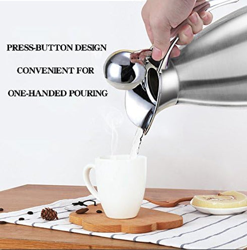 Sumerflos 68 Oz Stainless Steel Coffee Thermal Carafe - Double Walled Vacuum Thermos with 12 Hour Heat Retention