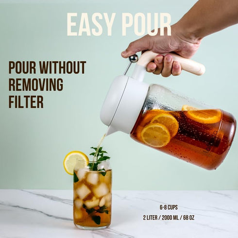 2000 ml 68 oz LAFEECA Iced Tea Maker and Infuser - Large Jug with Airtight Lid for Cold Brew - Stainless Dual Ultra