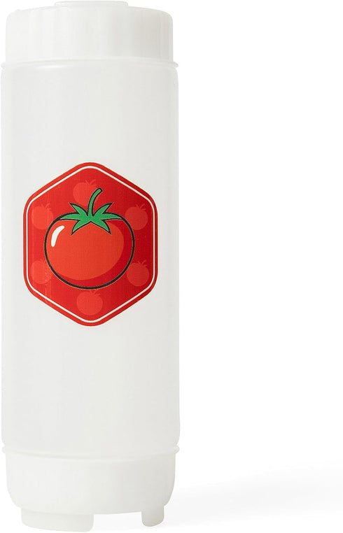 18oz NoDrip FIFO Tomato Sauce Bottle BPA-Free Refillable Squeeze Dispenser with White Twist Cap for Ketchup, Marinara