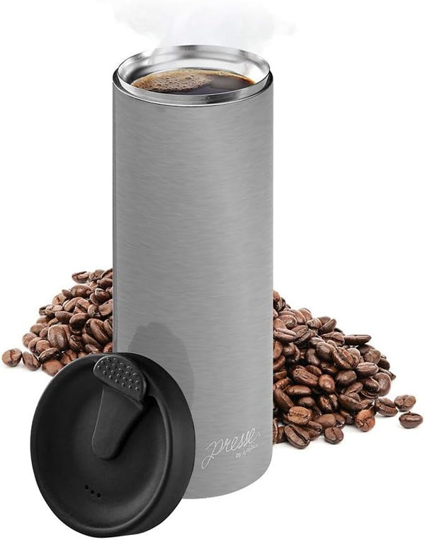 bobble French Coffee Presse, On-The-Go Use, Quick Brew, Slim Design, 14 oz (Stainless Steel)