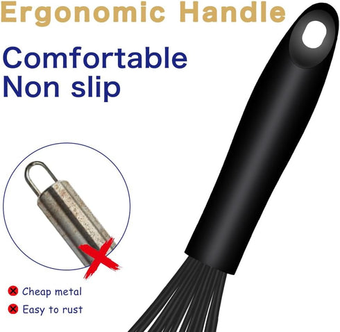 Dishwasher Safe Silicone Whisk Set of 3, Professional Kitchen Whisks for Cooking, Heat Resistant Balloon Egg Beater,
