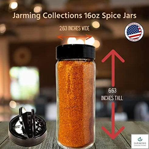 16oz Set 3 (3 pack) JARMING COLLECTIONS Glass Spice Shakers with Lids of Large Seasoning Containers with Shaker Tops