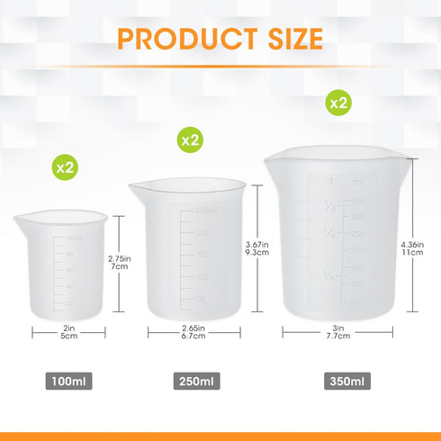 6 100ml/250ml/350ml Aieve Pcs Silicone Chocolate Melting Cups,Reusable Measuring Cups with Scale & Pour Spout, Capacity