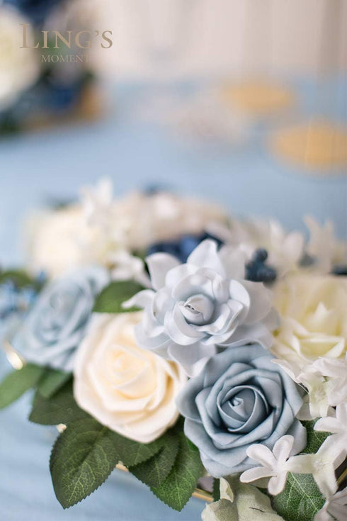 Ling's Moment 25pcs Fake Gardenia Blue Flowers, Artificial Flowers with Stem for DIY Wedding Decorations