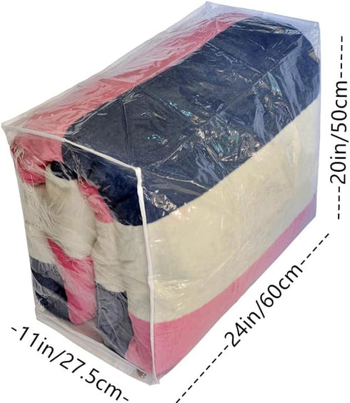Set of 6 Clear Vinyl Storage Bags with Zipper, 24x20x11 Inch, Space Saver for Blanket, King Size Pillows