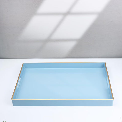 15.6" 10.2" Spsyrine Blue Decorative Serving Tray with Handles, Elegant Plastic Coffee Table Tray for Ottoman, Living