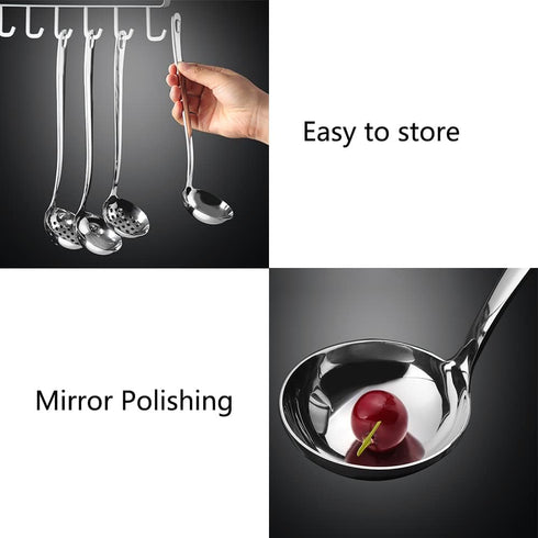 Metal Soup Ladle Set of 2, 18/8 Stainless Steel Ladle Spoon and Strainer Scoop, Cooking Utensil for Kitchen
