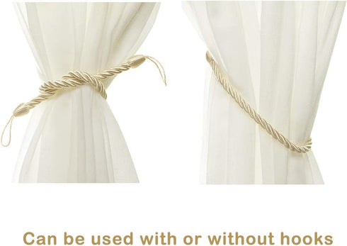 BEL AVENIR Curtain Rope Tiebacks with 4 Metal Screw Hooks, Drapery Holdbacks (Beige, 4 Pack)