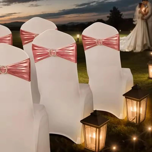 Tvoip 10-Pack Metallic Pink Stretch Chair Covers with Buckle Sliders for Weddings and Events