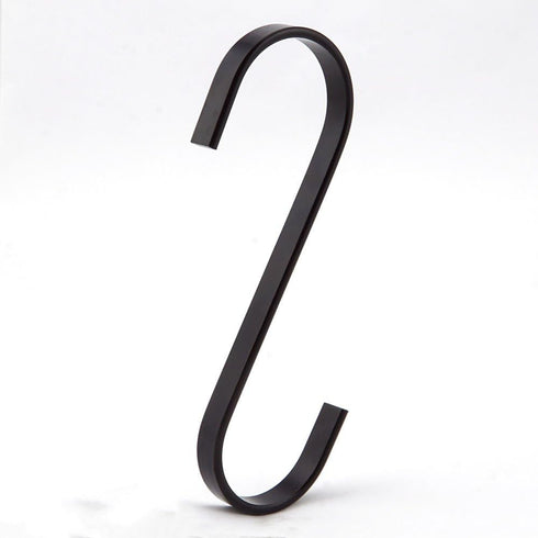 12-Pack 4.5 Inch Black Chrome Finish Steel Hanging Flat Hooks - Heavy-Duty S Hooks for Kitchenware and Gardening