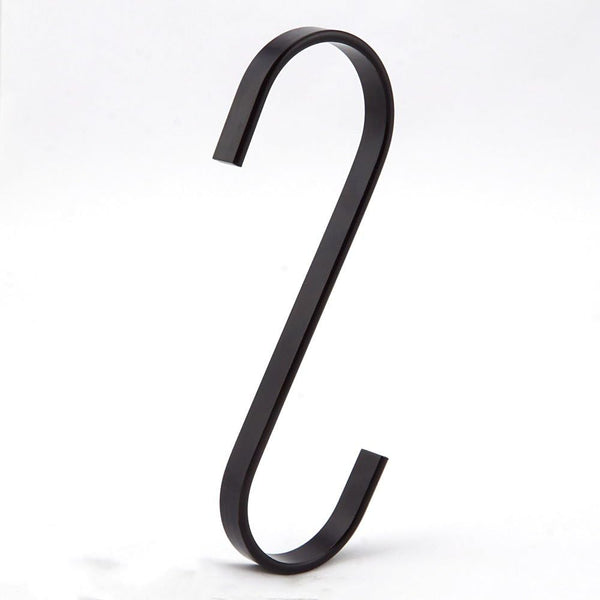 12-Pack 4.5 Inch Black Chrome Finish Steel Hanging Flat Hooks - Heavy-Duty S Hooks for Kitchenware and Gardening