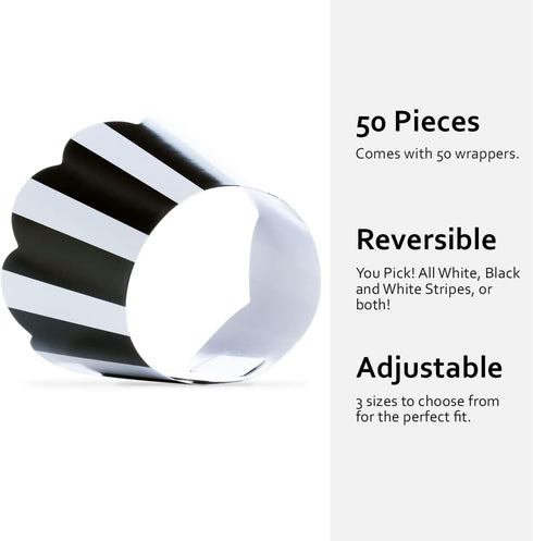 Black and White Striped Cupcake Wrappers - 50 Count, Reversible Scalloped Design for Parties and Events