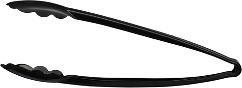 Plasticpro 12'' Serving Tongs, Heavy Duty Reusable Black Tongs for Kitchen and BBQ, Pack of 12 for Parties, Catering,