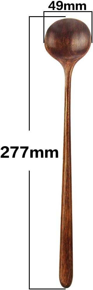 Long Wooden Spoons, 5 Pieces Korean Style 10.9 inches, 100% Natural Wood for Soup Mixing Kitchen Tools