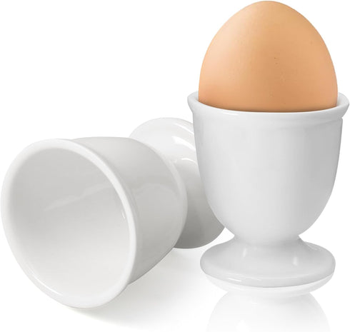 Kyuionty Set 2, Ceramic Egg Cups of White Porcelain Holder Egg Holder for Boiled Eggs Breakfast Cooking Kitchen/Gift