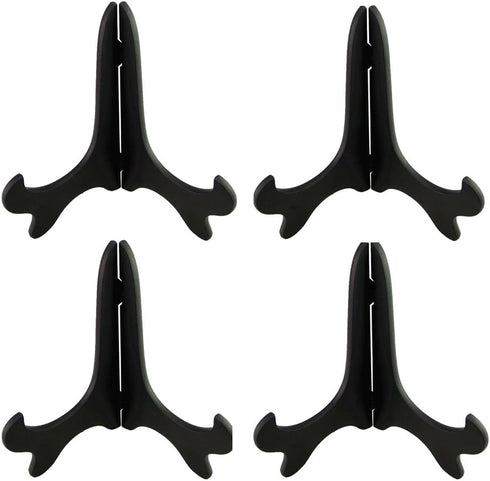 Artliving Black 6" Wood-Like Plastic Easels, Set of 4 Plate Display Stands and Picture Frame Holders