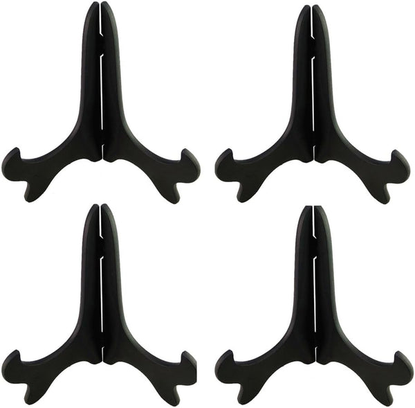 Artliving Black 6" Wood-Like Plastic Easels, Set of 4 Plate Display Stands and Picture Frame Holders