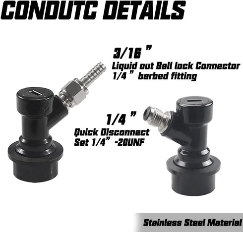 PERA Corny Keg Quick Disconnect Ball Lock Disconnect Set, Stainless Steel Swivel Nut for Home Brewing