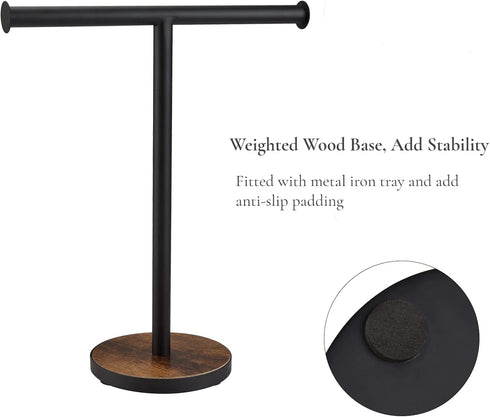 Countertop Hand Towel Stand, Free Standing Towel Rack with Weighted Wood Base for Bathroom and Kitchen