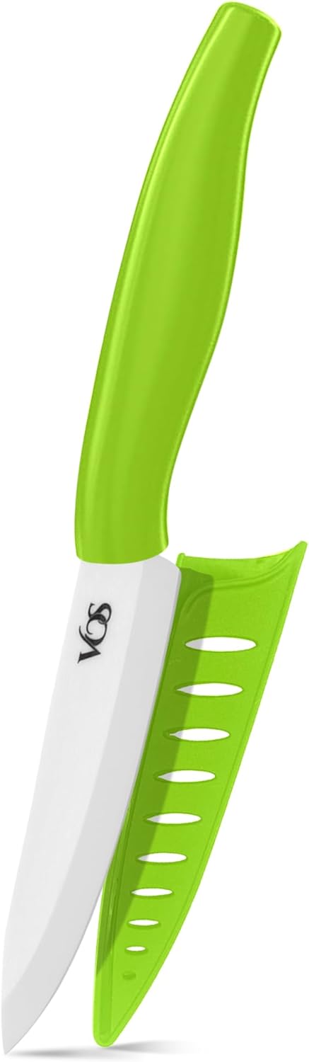 Vos Ceramic Paring Knife, 4 Inch Zirconia Blade with Sheath Cover, Green Handle for Kitchen