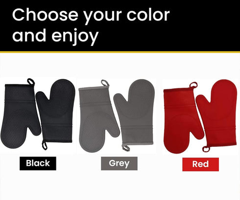 Red Oven Mitts Heat Resistant Silicone, Non-Slip, Flexible, Durable, Cotton Lining, Easy Clean, Pair of 2 for Cooking,