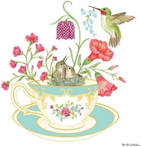 Alice's Cottage Hummingbirds and Teacup Flour Sack Kitchen Towels, Set of 2 Cotton