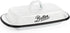Suwimut Enamelware Butter Dish with Lid, Vintage Style White Butter Container with Black Rim for Countertop