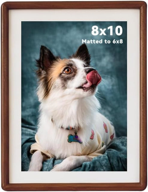 8x10 Picture Frame Wood With Glass, With 6x8 Mat, Natural Solid 8