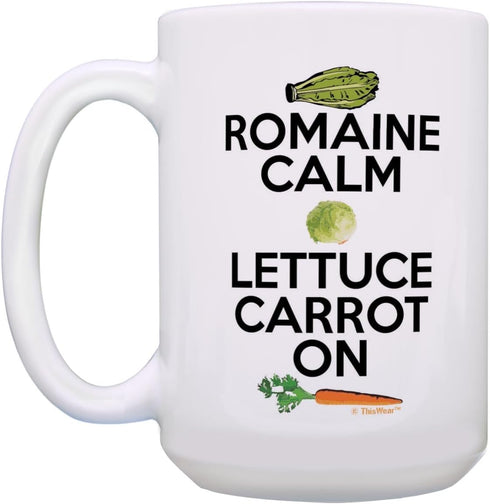 ThisWear Chef Gifts for Women, Romain Calm Lettuce Carrot On Cooking Gifts, 15oz Ceramic Coffee Mug with Handle