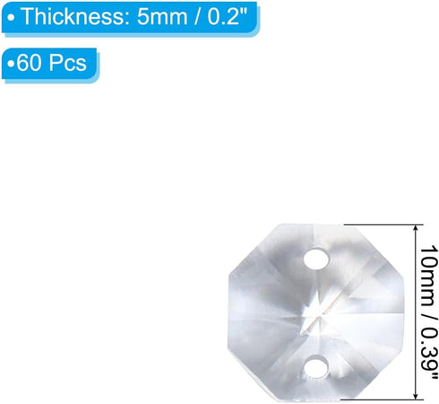 K9 2 60 Pack 10mm PATIKIL Crystal Octagon Beads Holes Pendants, Chandelier Prisms Parts Ornaments Hanging Beads for DIY