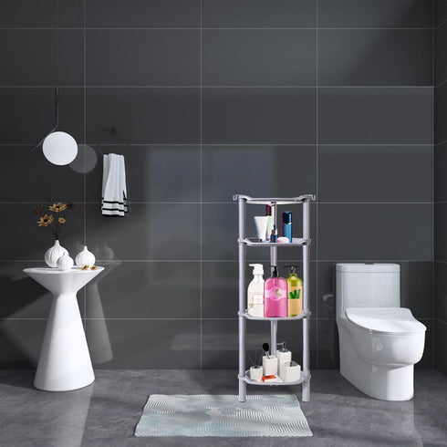 4 13.5 10 33.5 Inches,Grey(Round 4 Tier Shower Caddy Corner,Plastic Shower Shelf Organizer for Inside Bathroom