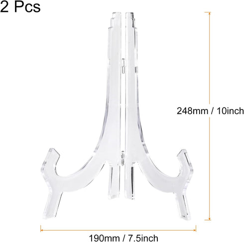 uxcell 2pcs 9.8" Acrylic Easel Stand, Folding Display Plate Holder Clear for Decorative Picture Frame