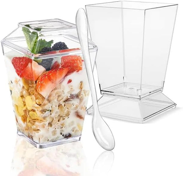 TOFLEN 50 Pack 5 oz Plastic Dessert Cups with Lids for Party,