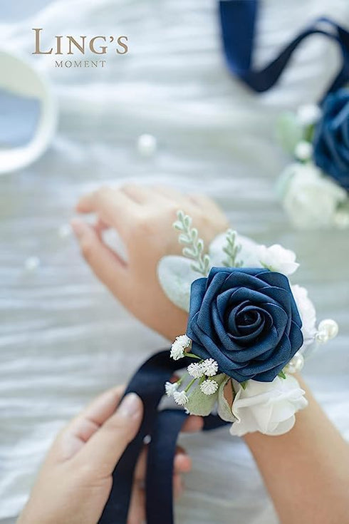 Ling's Moment 50Pcs Navy Blue Roses Artificial Flowers Decor w/Stems, 3" Real Touch Foam for Wedding Bouquets,